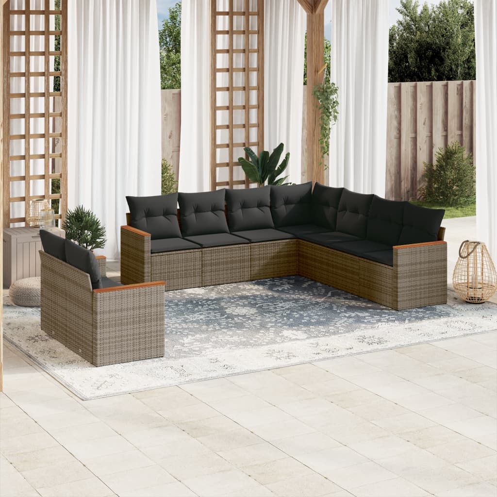9-delige Loungeset met kussens poly rattan grijs is nu te koop bij PeponiXL, paradijselijk wonen!