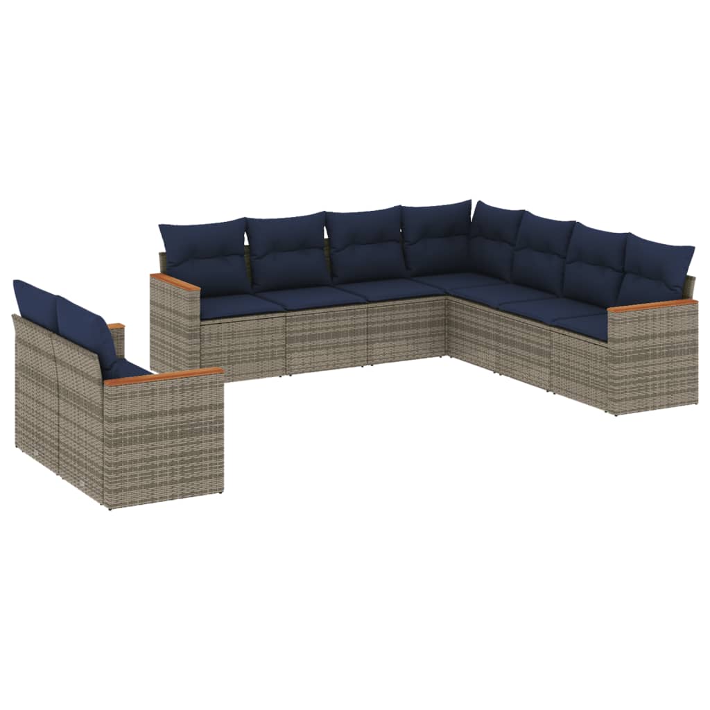 9-delige tuinbankset met kussens, grijs polyrotan is nu te koop bij PeponiXL, paradijselijk wonen!