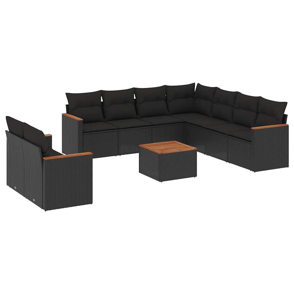 10-delige Loungeset met kussens poly rattan zwart is nu te koop bij PeponiXL, paradijselijk wonen!