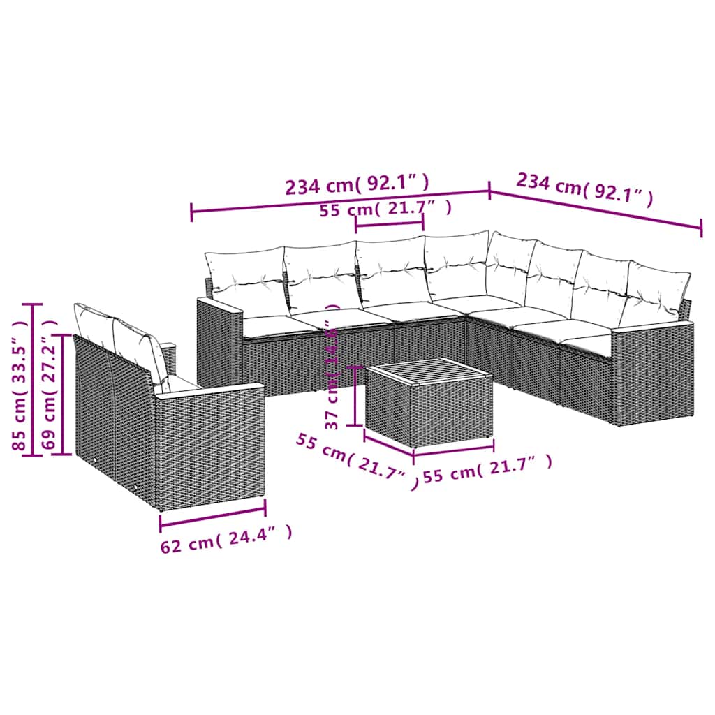 10-delige Loungeset met kussens poly rattan zwart is nu te koop bij PeponiXL, paradijselijk wonen!
