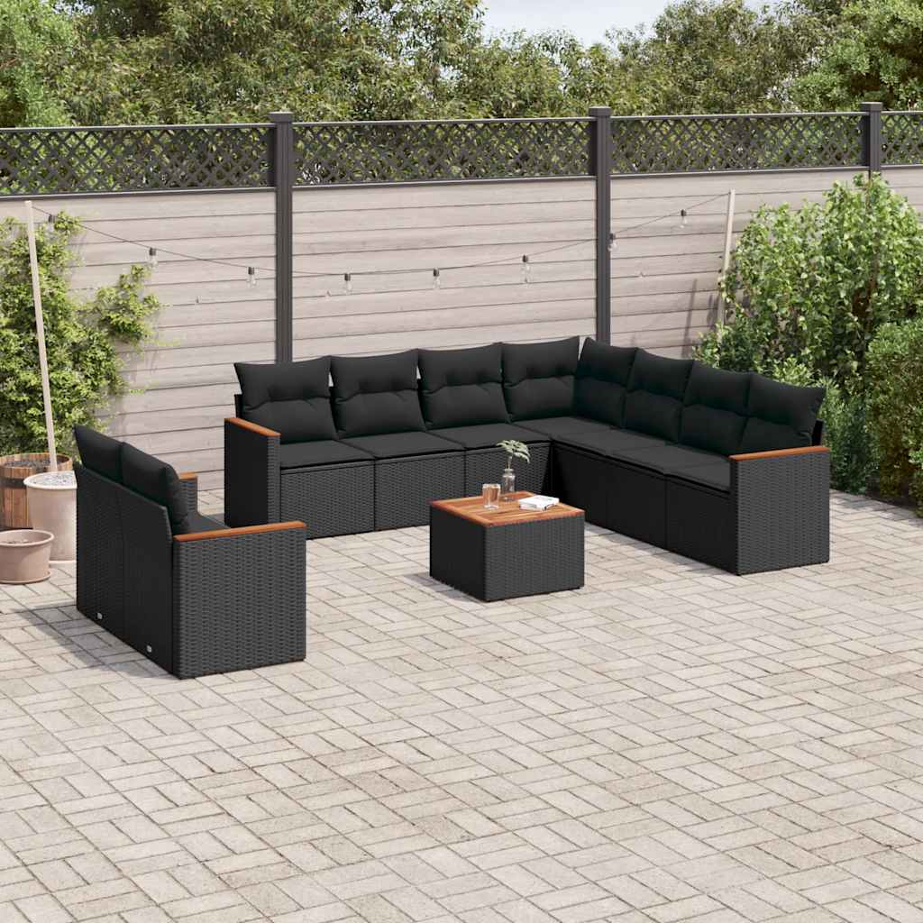 10-delige Loungeset met kussens poly rattan zwart is nu te koop bij PeponiXL, paradijselijk wonen!