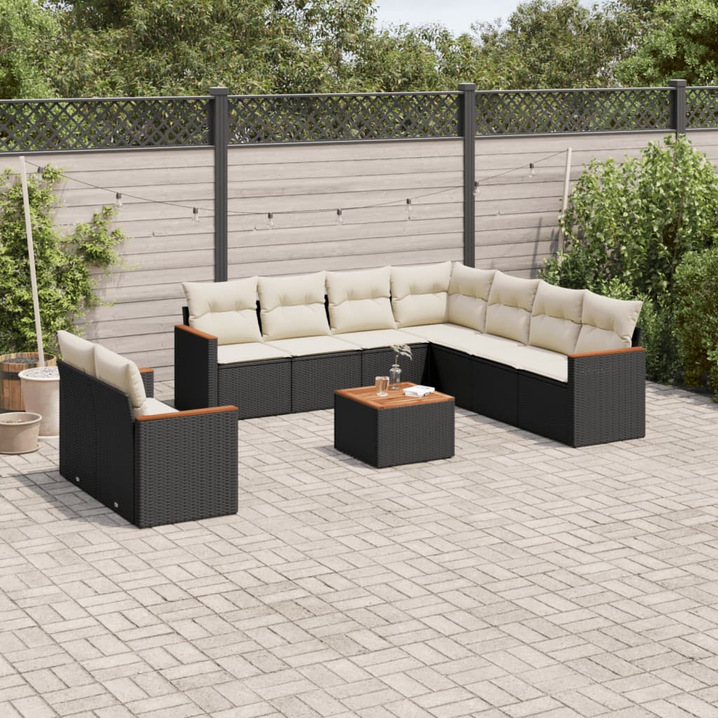10-delige Loungeset met kussens poly rattan zwart is nu te koop bij PeponiXL, paradijselijk wonen!