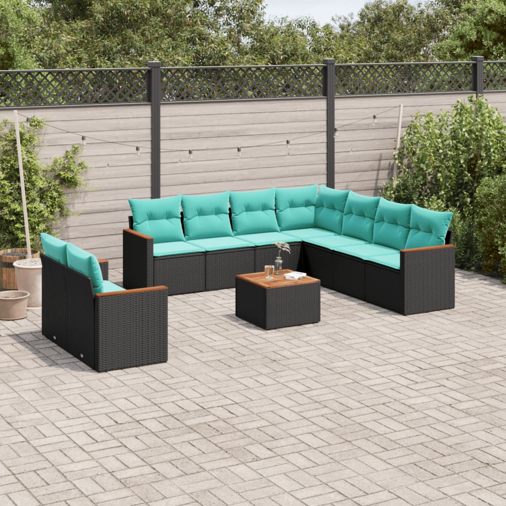 10-delige tuinbankset met kussens van zwart polyrotan is nu te koop bij PeponiXL, paradijselijk wonen!