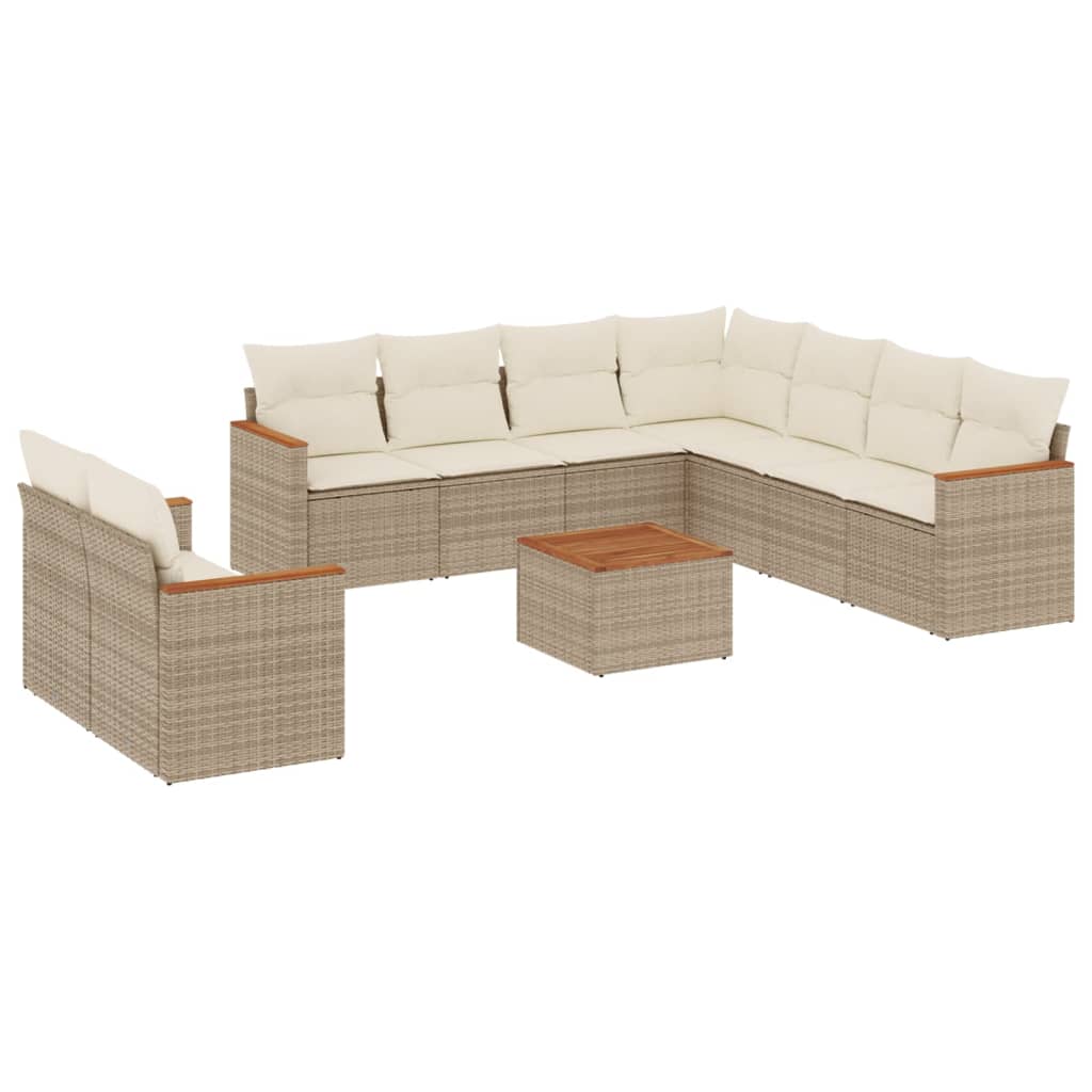10-delige Loungeset met kussens poly rattan beige is nu te koop bij PeponiXL, paradijselijk wonen!