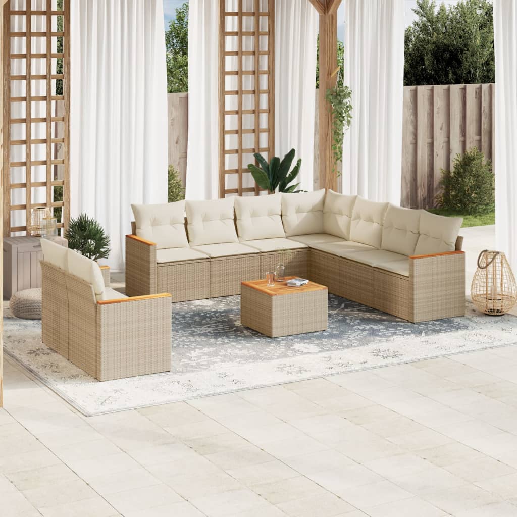 10-delige Loungeset met kussens poly rattan beige is nu te koop bij PeponiXL, paradijselijk wonen!