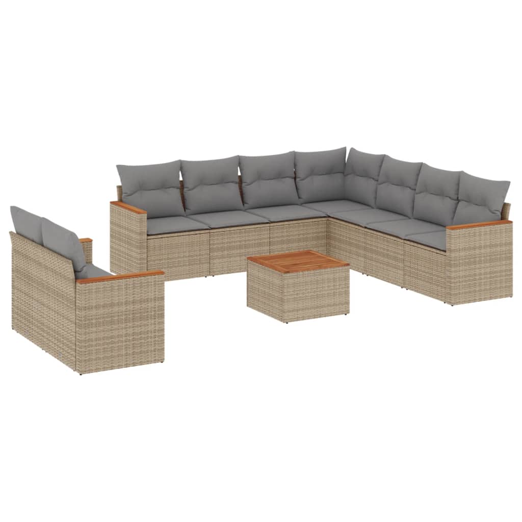 10-delige Loungeset met kussens poly rattan gemengd beige is nu te koop bij PeponiXL, paradijselijk wonen!