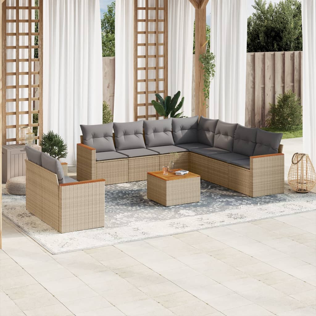 10-delige Loungeset met kussens poly rattan gemengd beige is nu te koop bij PeponiXL, paradijselijk wonen!