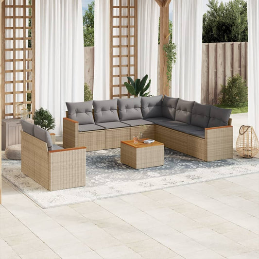 10-delige Loungeset met kussens poly rattan gemengd beige is nu te koop bij PeponiXL, paradijselijk wonen!