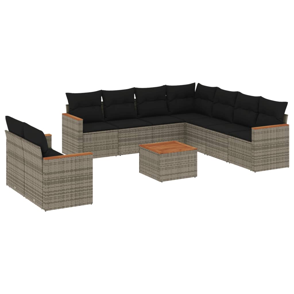 10-delige Loungeset met kussens poly rattan grijs is nu te koop bij PeponiXL, paradijselijk wonen!
