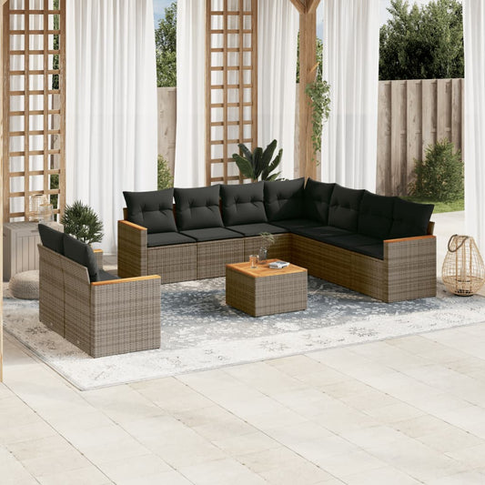 10-delige Loungeset met kussens poly rattan grijs is nu te koop bij PeponiXL, paradijselijk wonen!