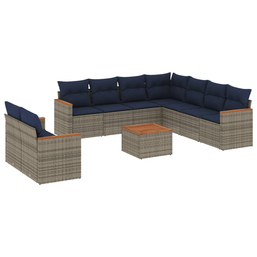 10-delige tuinbankset met kussens, grijs polyrotan is nu te koop bij PeponiXL, paradijselijk wonen!