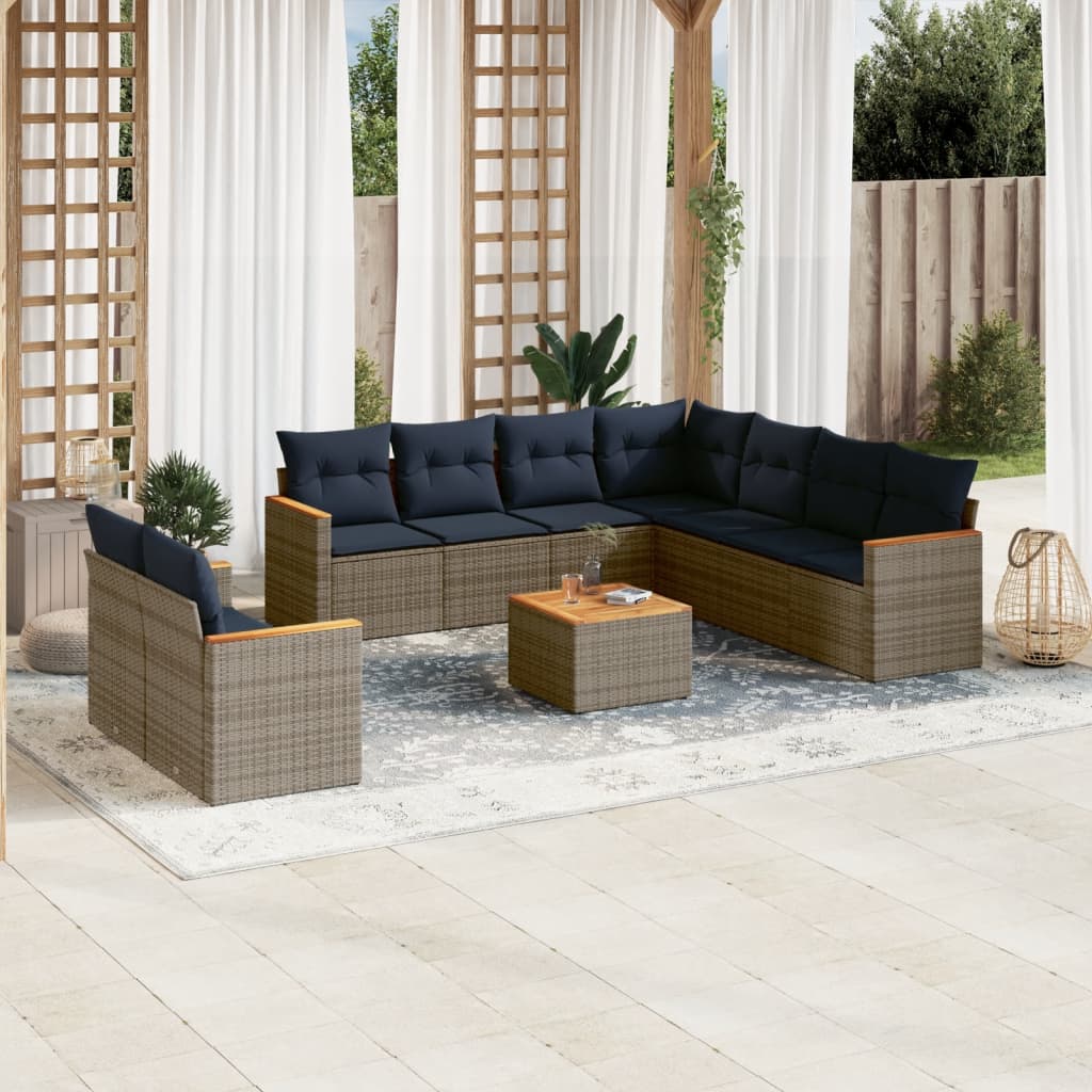 10-delige tuinbankset met kussens, grijs polyrotan is nu te koop bij PeponiXL, paradijselijk wonen!