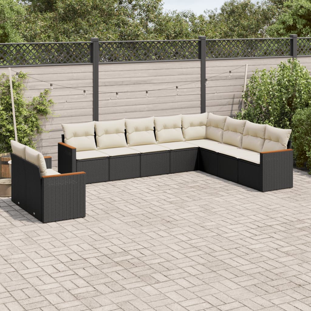 10-delige Loungeset met kussens poly rattan zwart is nu te koop bij PeponiXL, paradijselijk wonen!