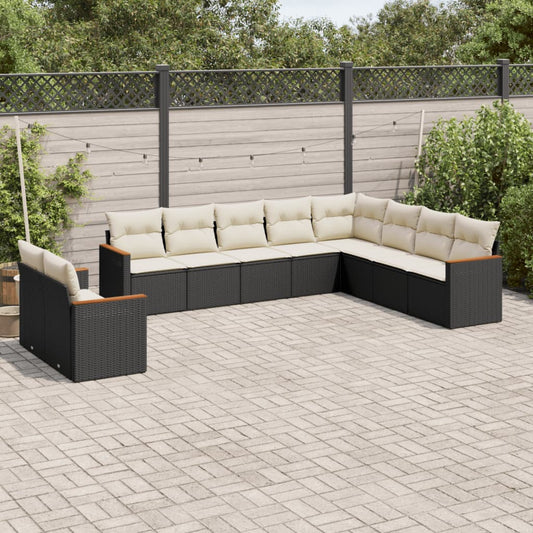 10-delige Loungeset met kussens poly rattan zwart is nu te koop bij PeponiXL, paradijselijk wonen!