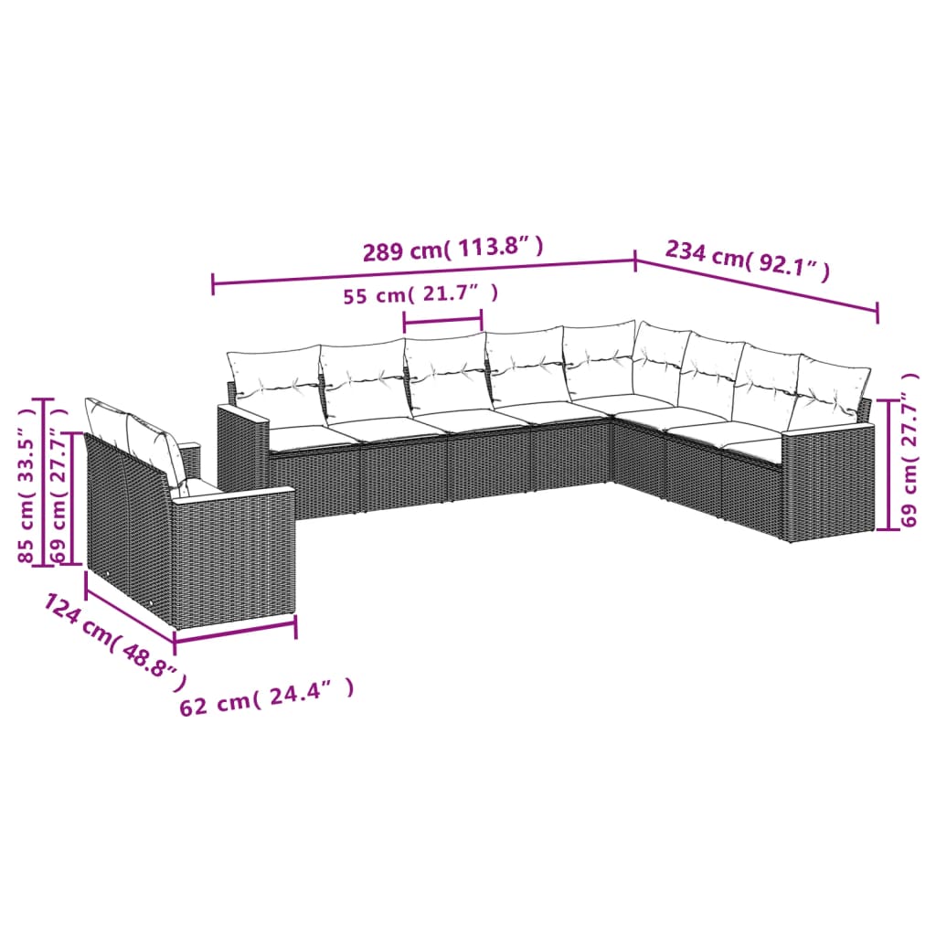 10-delige tuinbankset met kussens van zwart polyrotan is nu te koop bij PeponiXL, paradijselijk wonen!