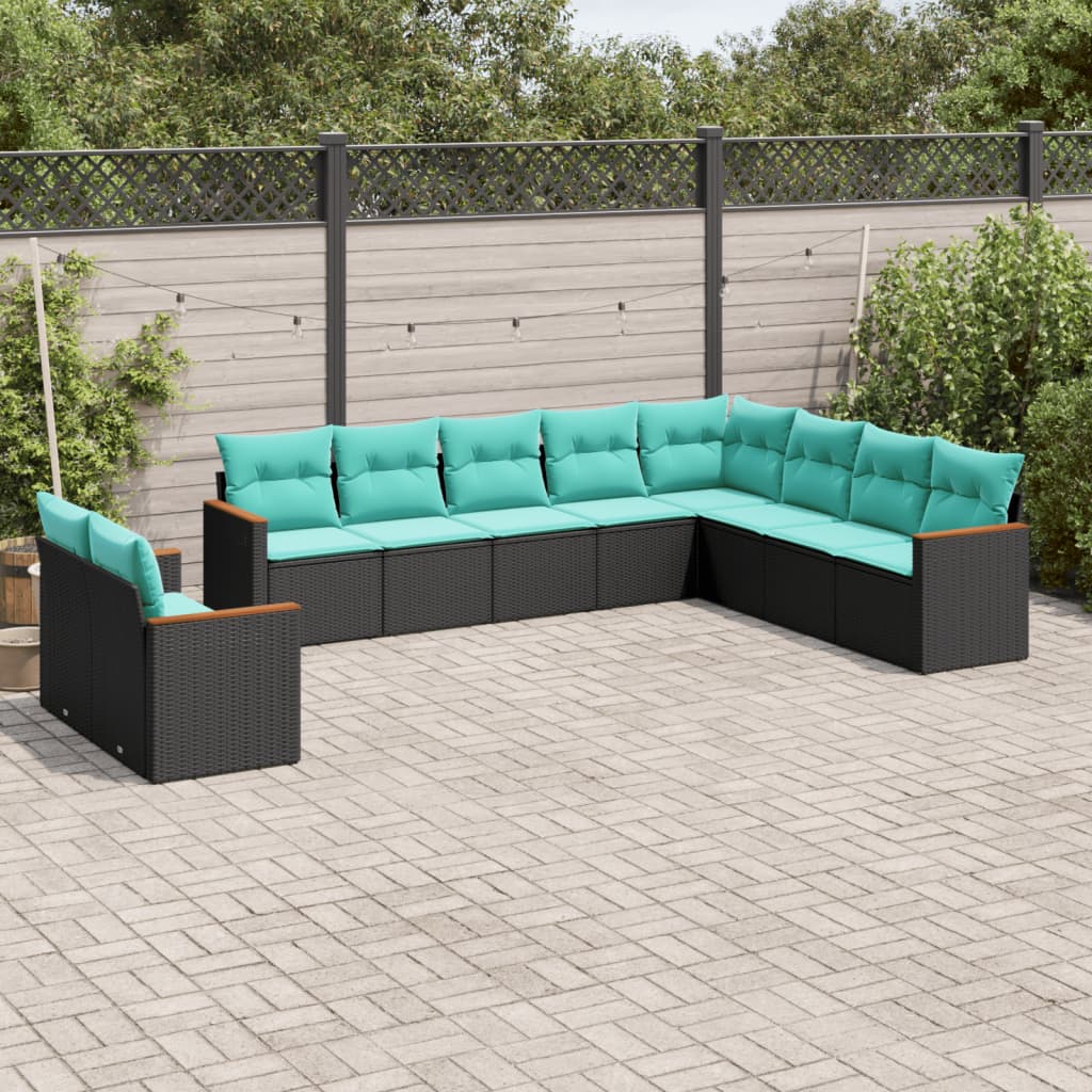 10-delige tuinbankset met kussens van zwart polyrotan is nu te koop bij PeponiXL, paradijselijk wonen!