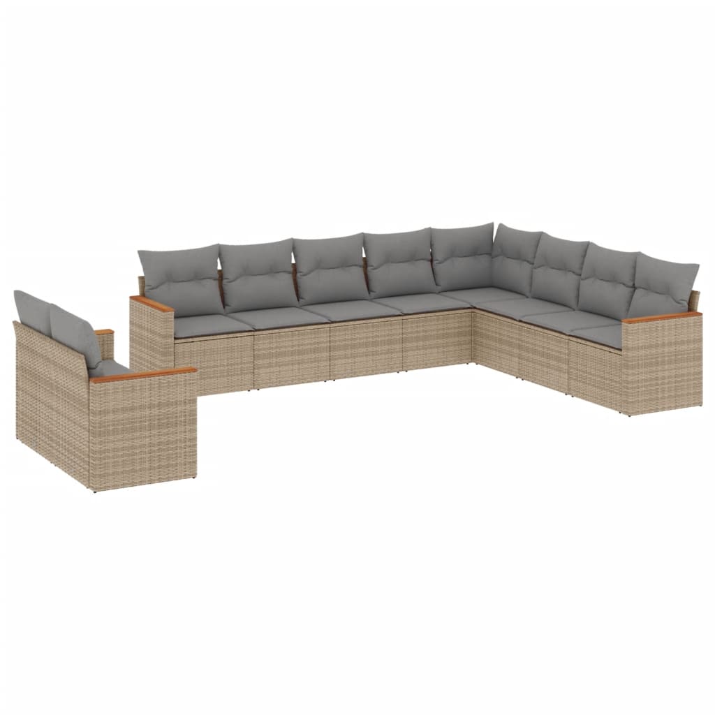 10-delige Loungeset met kussens poly rattan gemengd beige is nu te koop bij PeponiXL, paradijselijk wonen!