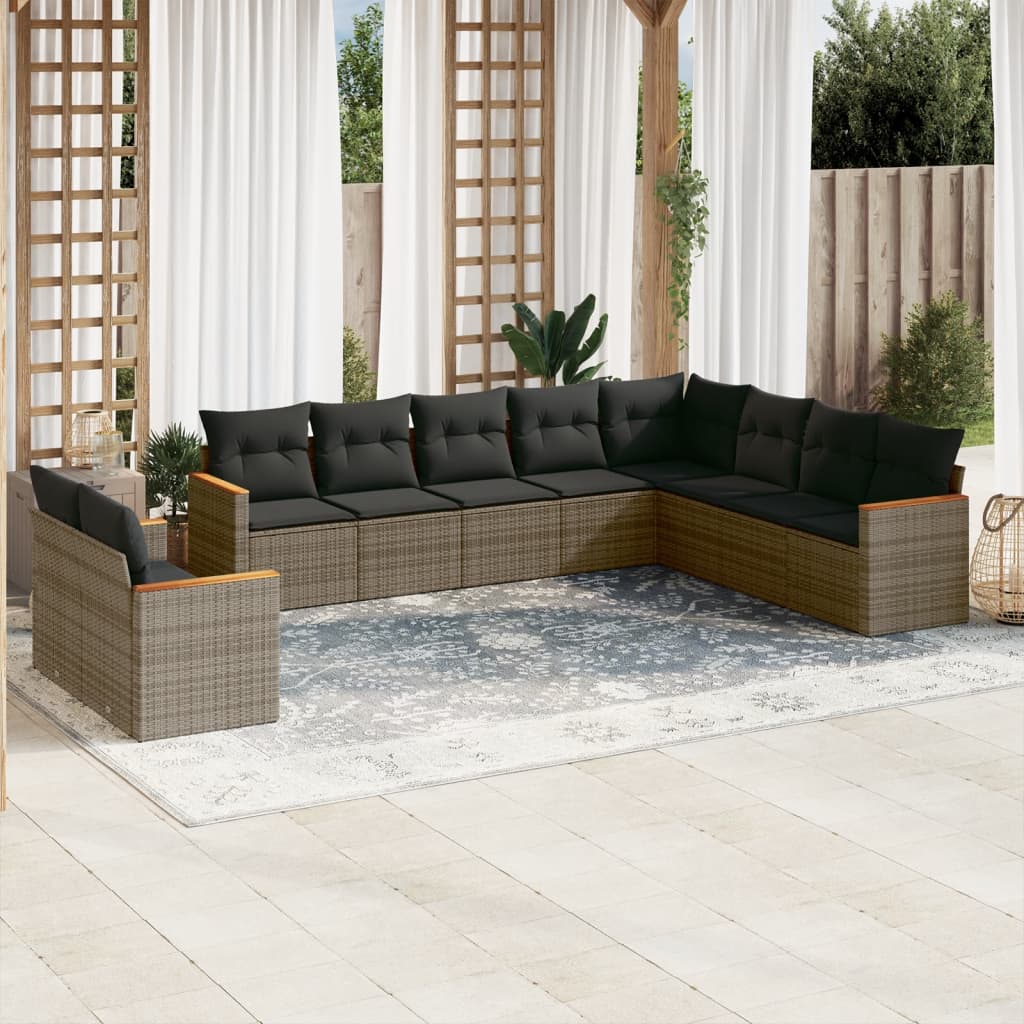 10-delige Loungeset met kussens poly rattan grijs is nu te koop bij PeponiXL, paradijselijk wonen!