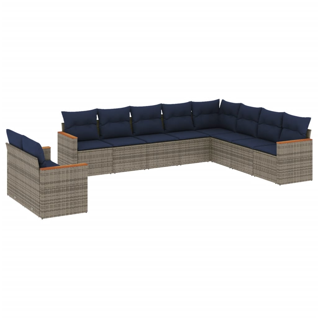 10-delige tuinbankset met kussens, grijs polyrotan is nu te koop bij PeponiXL, paradijselijk wonen!