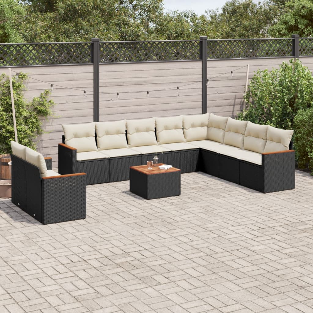 11-delige Loungeset met kussens poly rattan zwart is nu te koop bij PeponiXL, paradijselijk wonen!