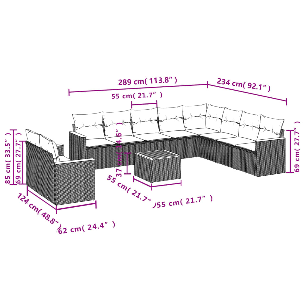 11-delige Loungeset met kussens poly rattan grijs is nu te koop bij PeponiXL, paradijselijk wonen!