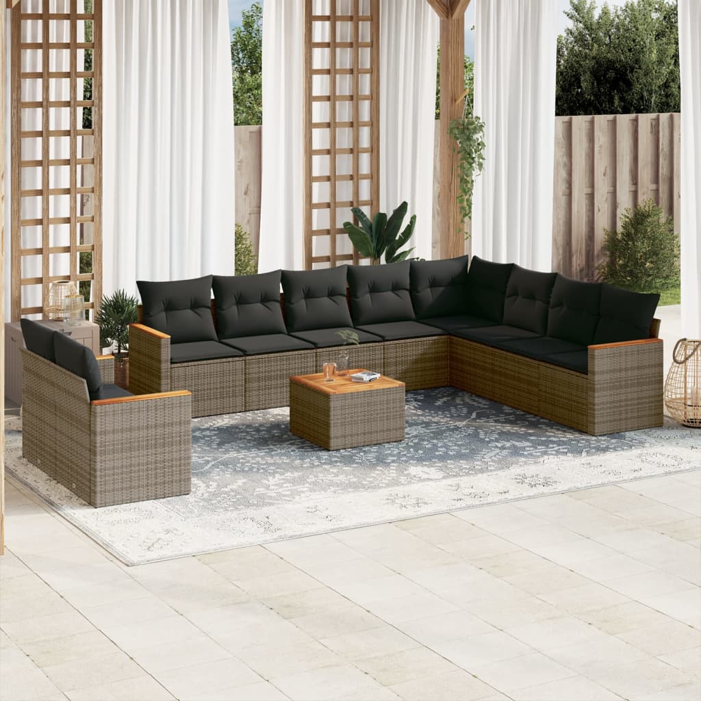 11-delige Loungeset met kussens poly rattan grijs is nu te koop bij PeponiXL, paradijselijk wonen!