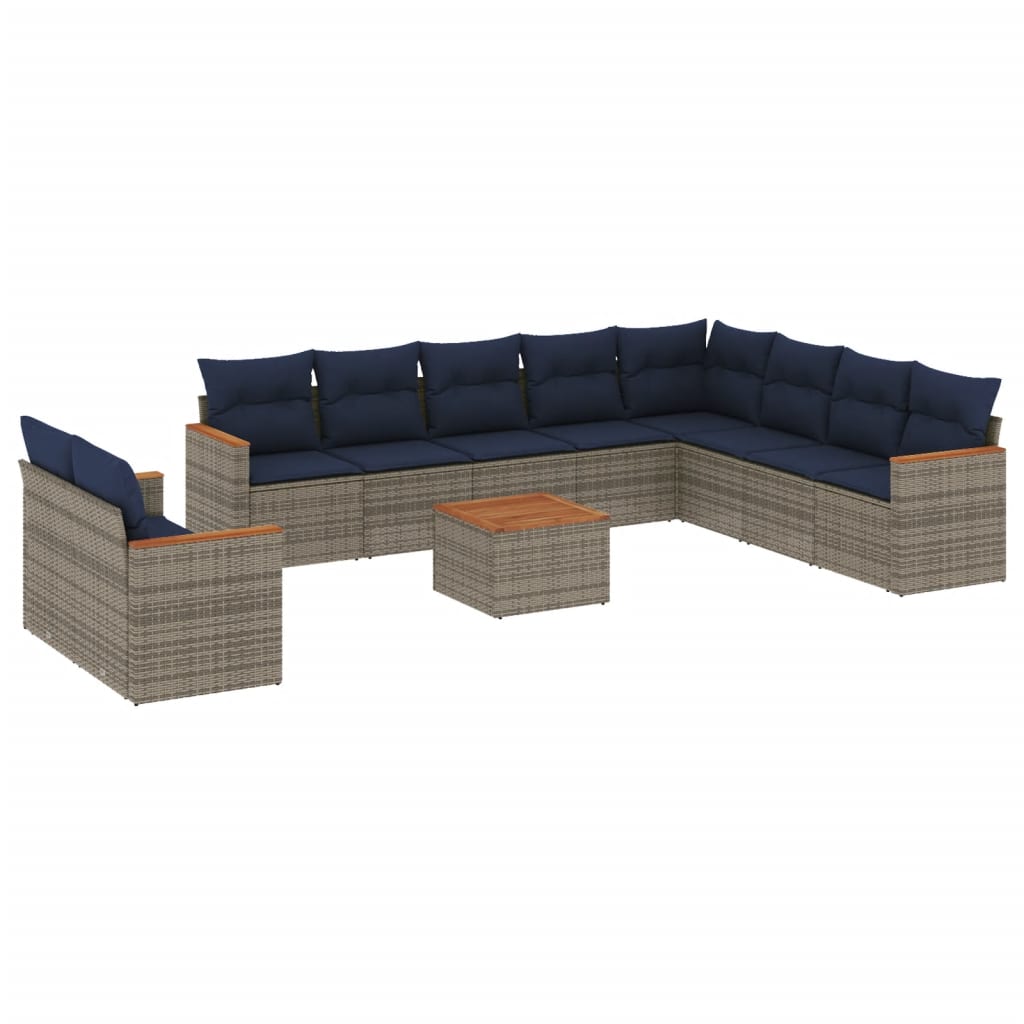 11-delige tuinbankset met kussens, grijs polyrotan is nu te koop bij PeponiXL, paradijselijk wonen!
