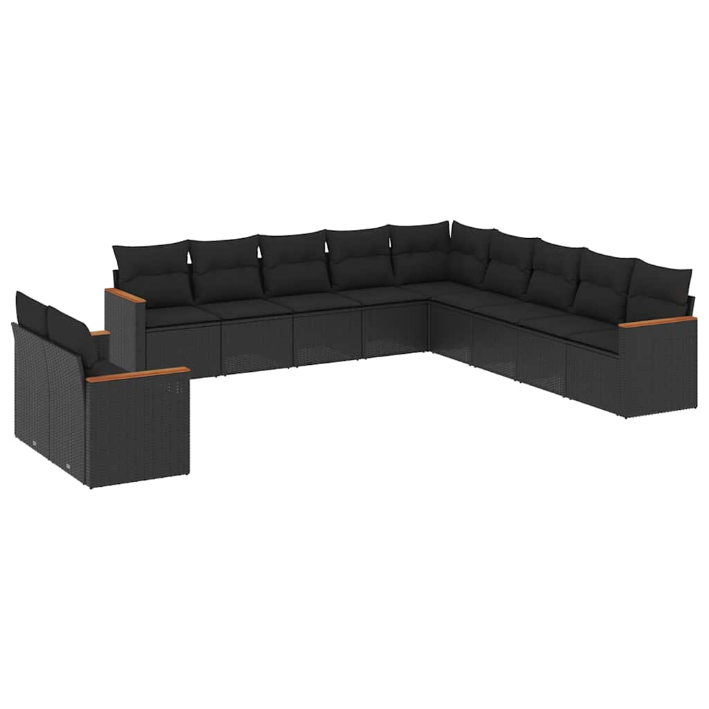 11-delige Loungeset met kussens poly rattan zwart is nu te koop bij PeponiXL, paradijselijk wonen!