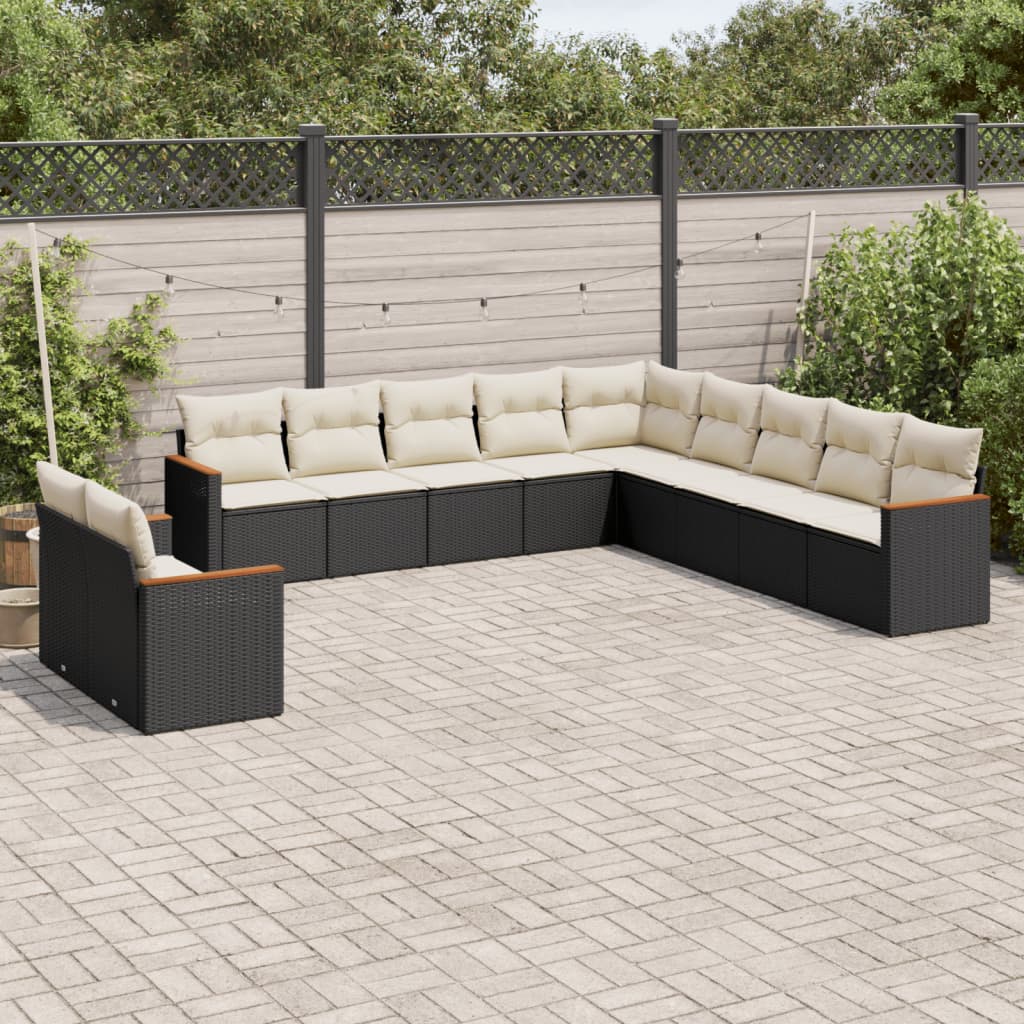 11-delige Loungeset met kussens poly rattan zwart is nu te koop bij PeponiXL, paradijselijk wonen!
