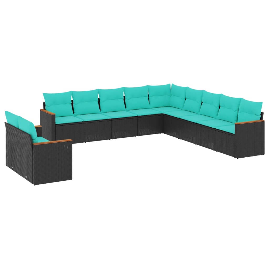 11-delige tuinbankset met kussens, zwart polyrotan is nu te koop bij PeponiXL, paradijselijk wonen!