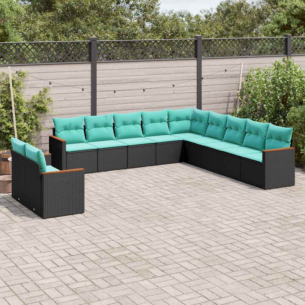 11-delige tuinbankset met kussens, zwart polyrotan is nu te koop bij PeponiXL, paradijselijk wonen!