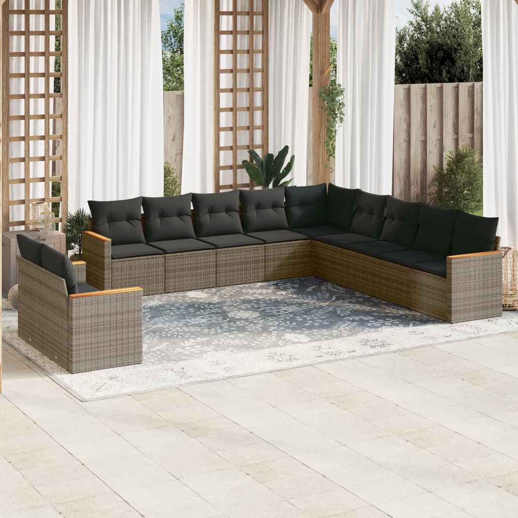 11-delige Loungeset met kussens poly rattan grijs is nu te koop bij PeponiXL, paradijselijk wonen!