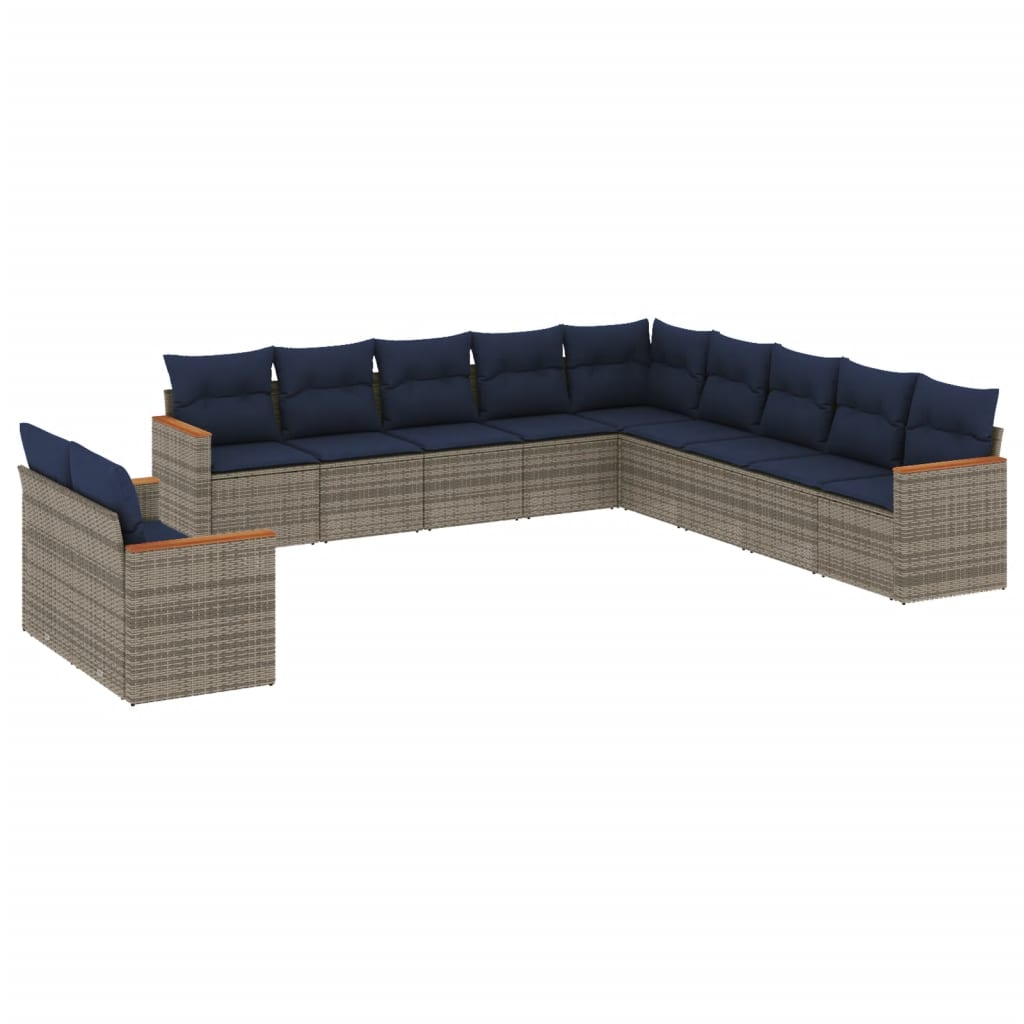11-delige tuinbankset met kussens, grijs polyrotan is nu te koop bij PeponiXL, paradijselijk wonen!