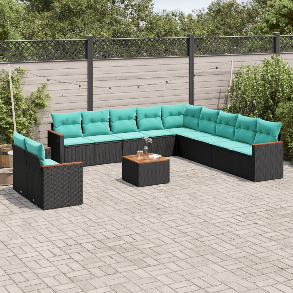 12-delige tuinbankset met kussens van zwart polyrotan is nu te koop bij PeponiXL, paradijselijk wonen!