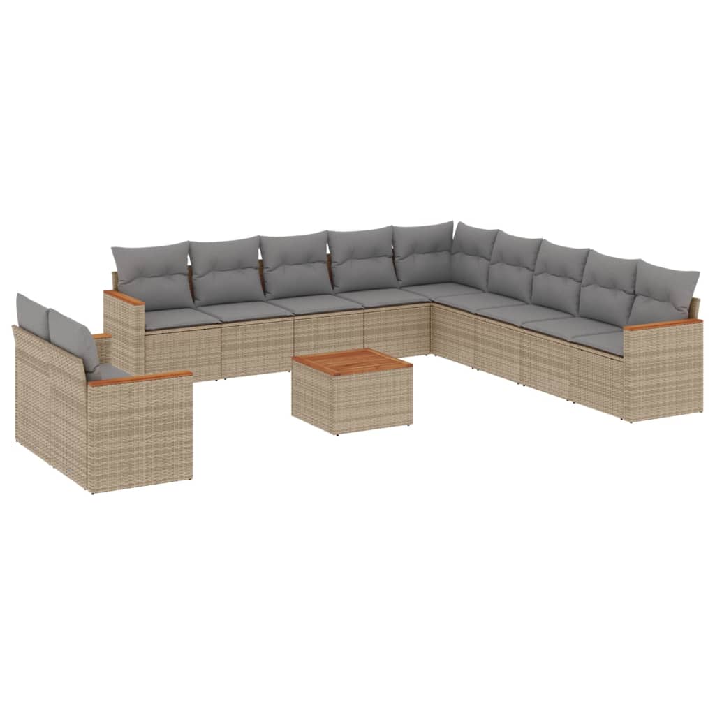 12-delige Loungeset met kussens poly rattan gemengd beige is nu te koop bij PeponiXL, paradijselijk wonen!