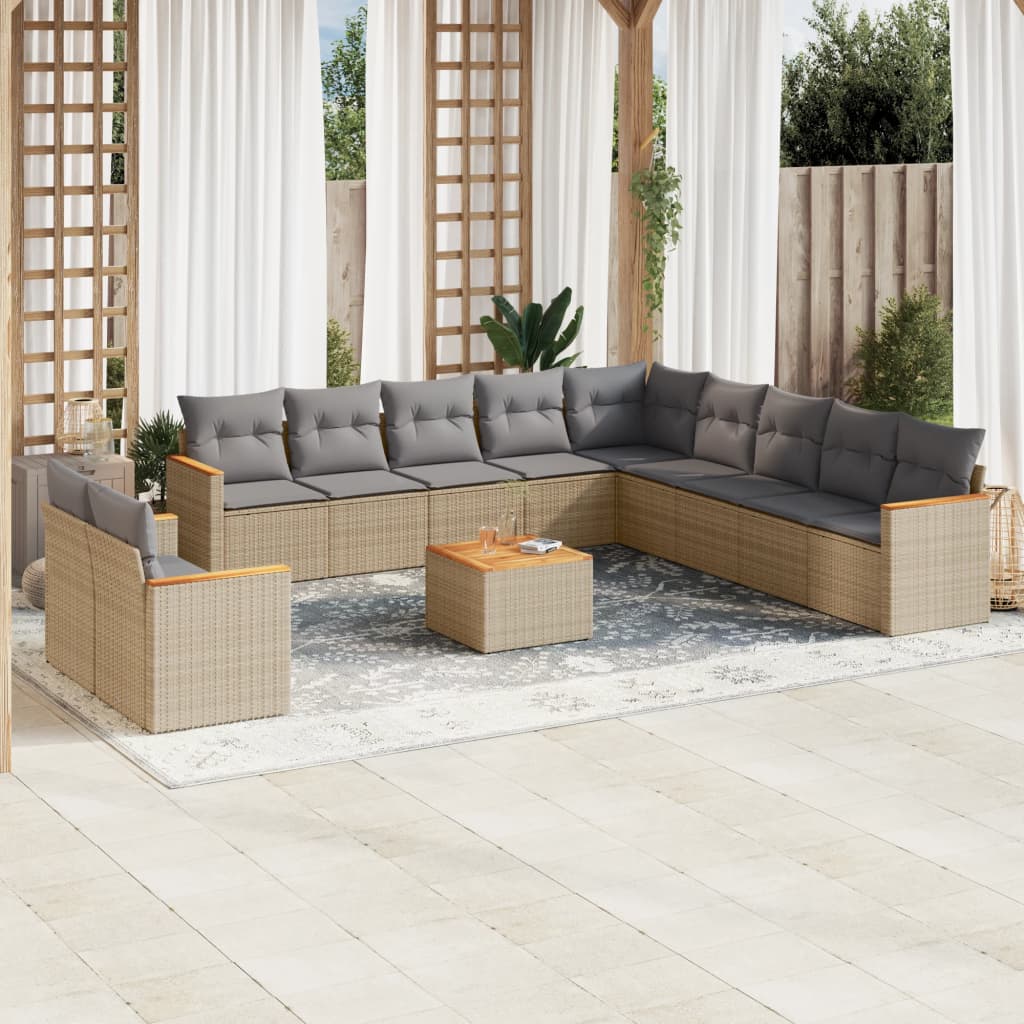 12-delige Loungeset met kussens poly rattan gemengd beige is nu te koop bij PeponiXL, paradijselijk wonen!