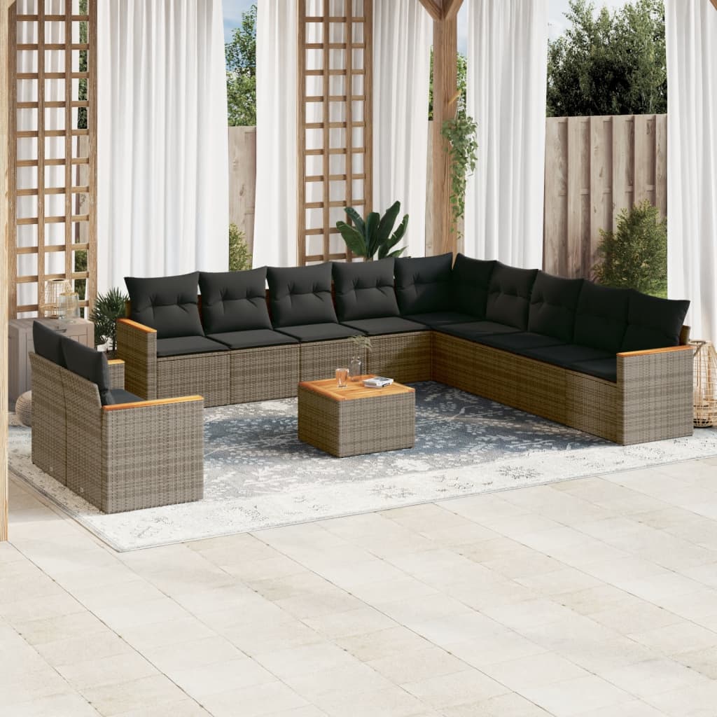 12-delige Loungeset met kussens poly rattan grijs is nu te koop bij PeponiXL, paradijselijk wonen!