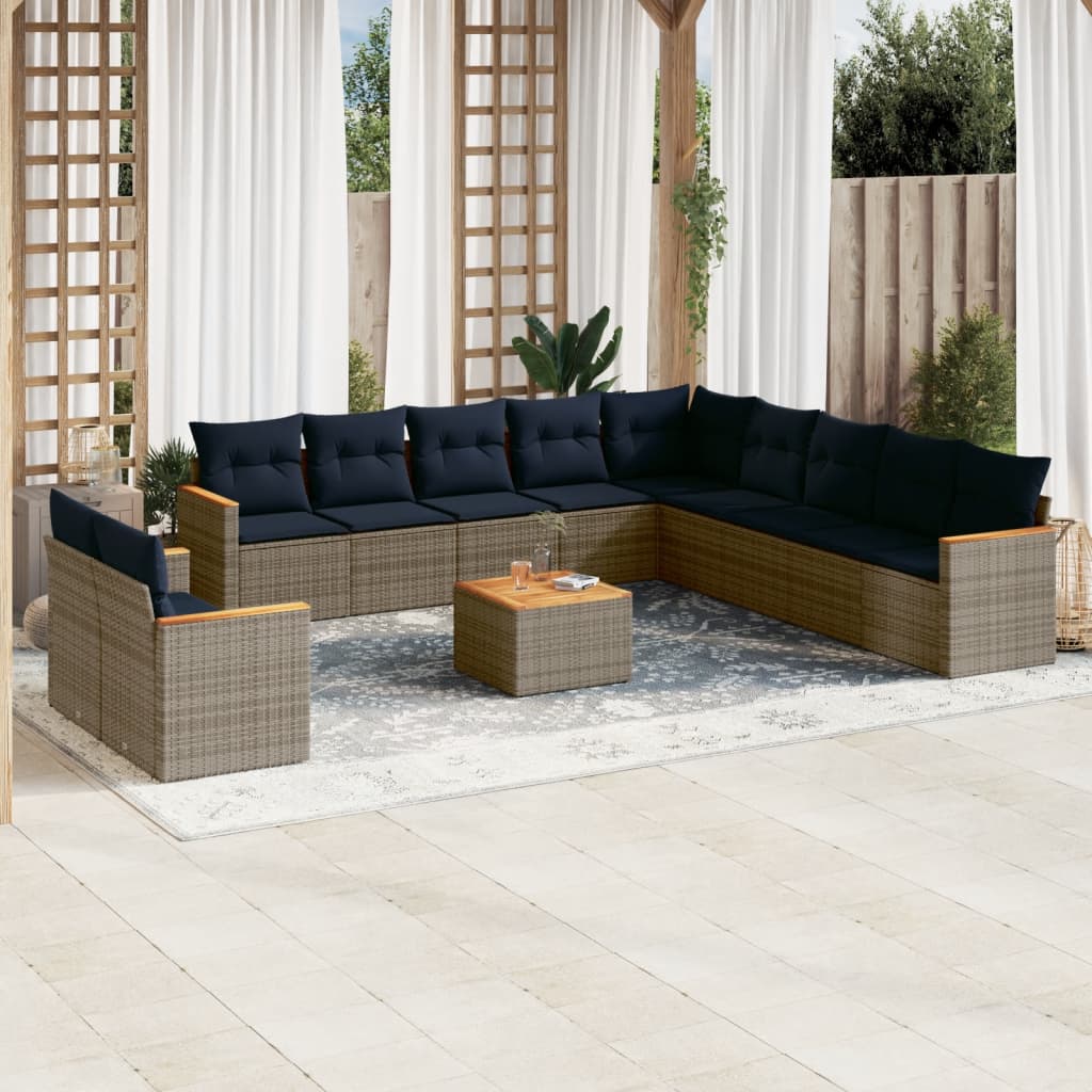 12-delige tuinbankset met kussens, grijs polyrotan is nu te koop bij PeponiXL, paradijselijk wonen!