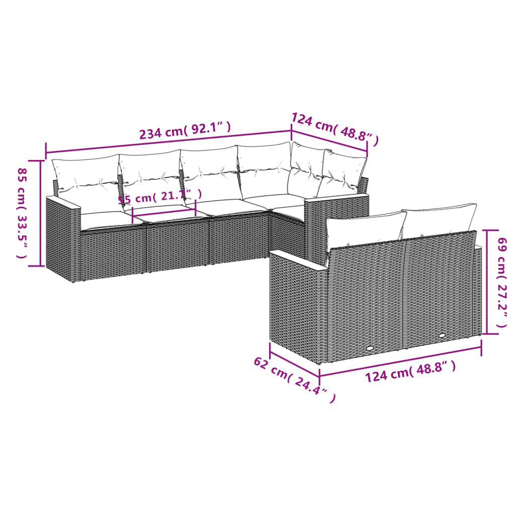 7-delige tuinbankset met kussens van zwart polyrotan is nu te koop bij PeponiXL, paradijselijk wonen!