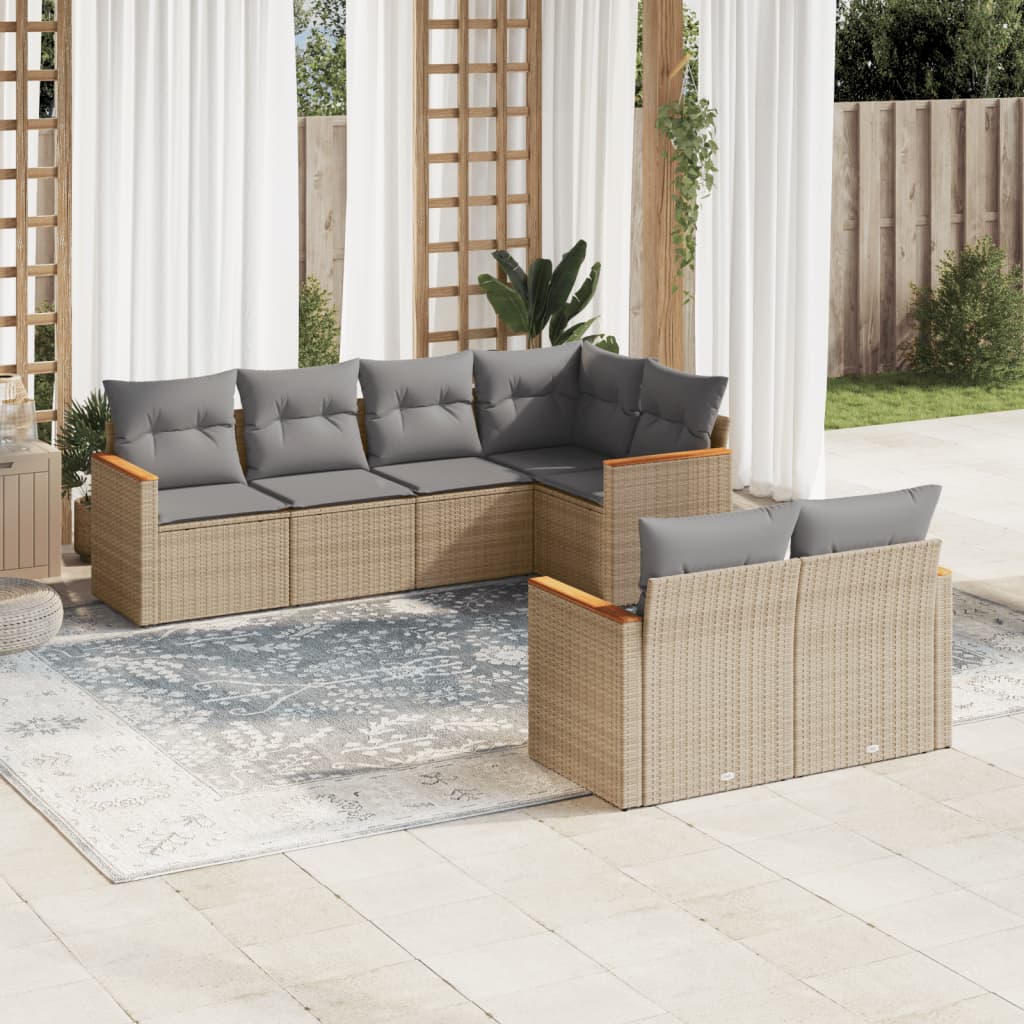 7-delige Loungeset met kussens poly rattan gemengd beige is nu te koop bij PeponiXL, paradijselijk wonen!