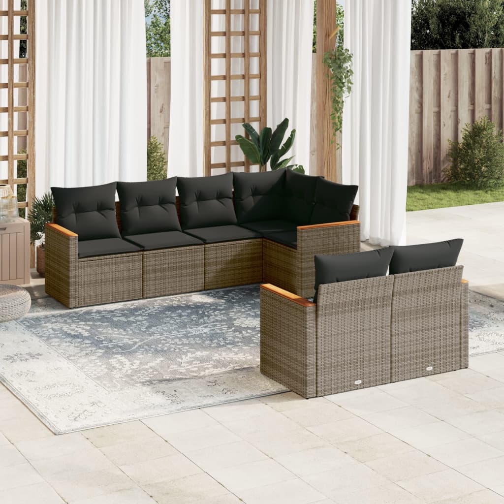 7-delige Loungeset met kussens poly rattan grijs is nu te koop bij PeponiXL, paradijselijk wonen!