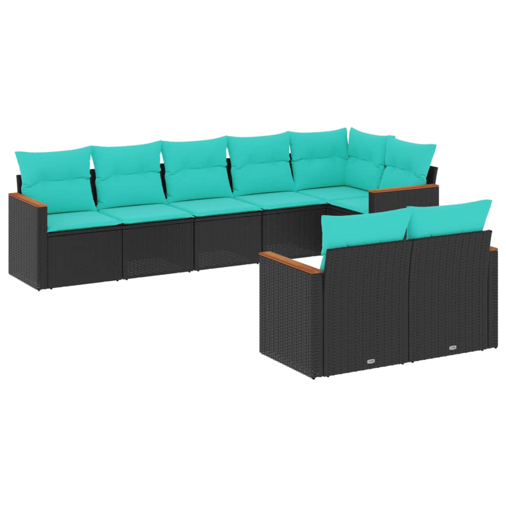 8-delige tuinbankset met kussens, zwart polyrotan is nu te koop bij PeponiXL, paradijselijk wonen!