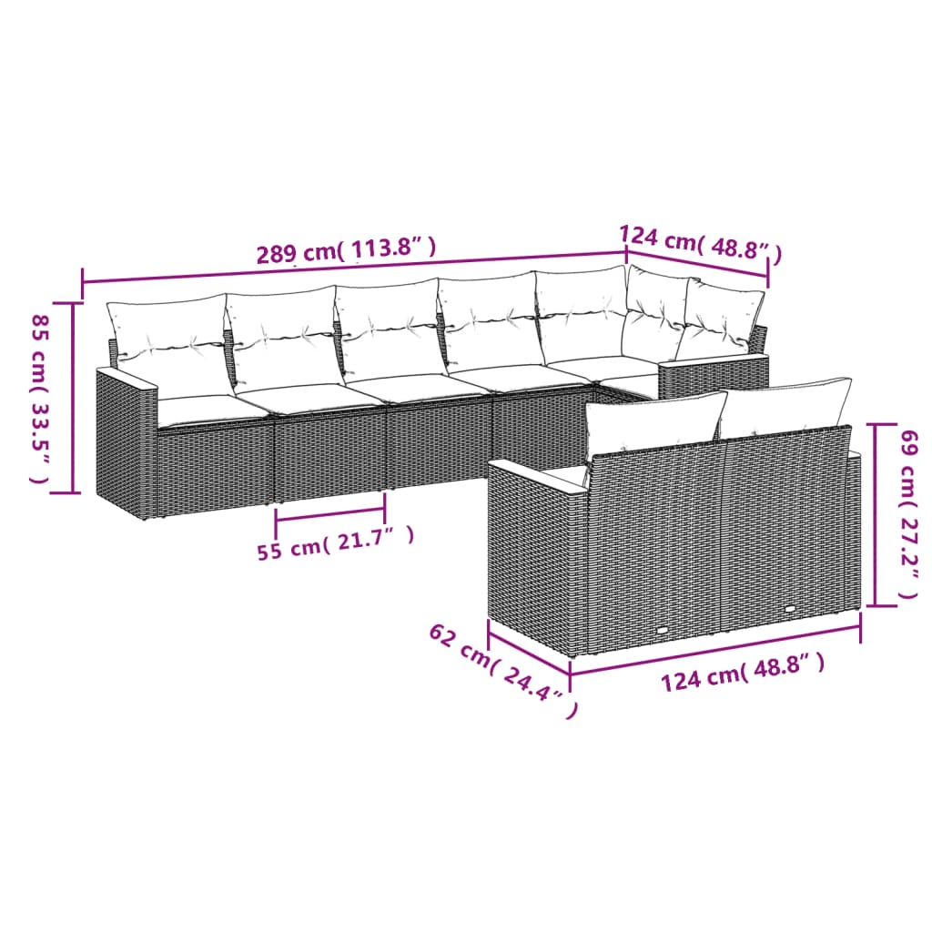 8-delige tuinbankset met kussens, zwart polyrotan is nu te koop bij PeponiXL, paradijselijk wonen!