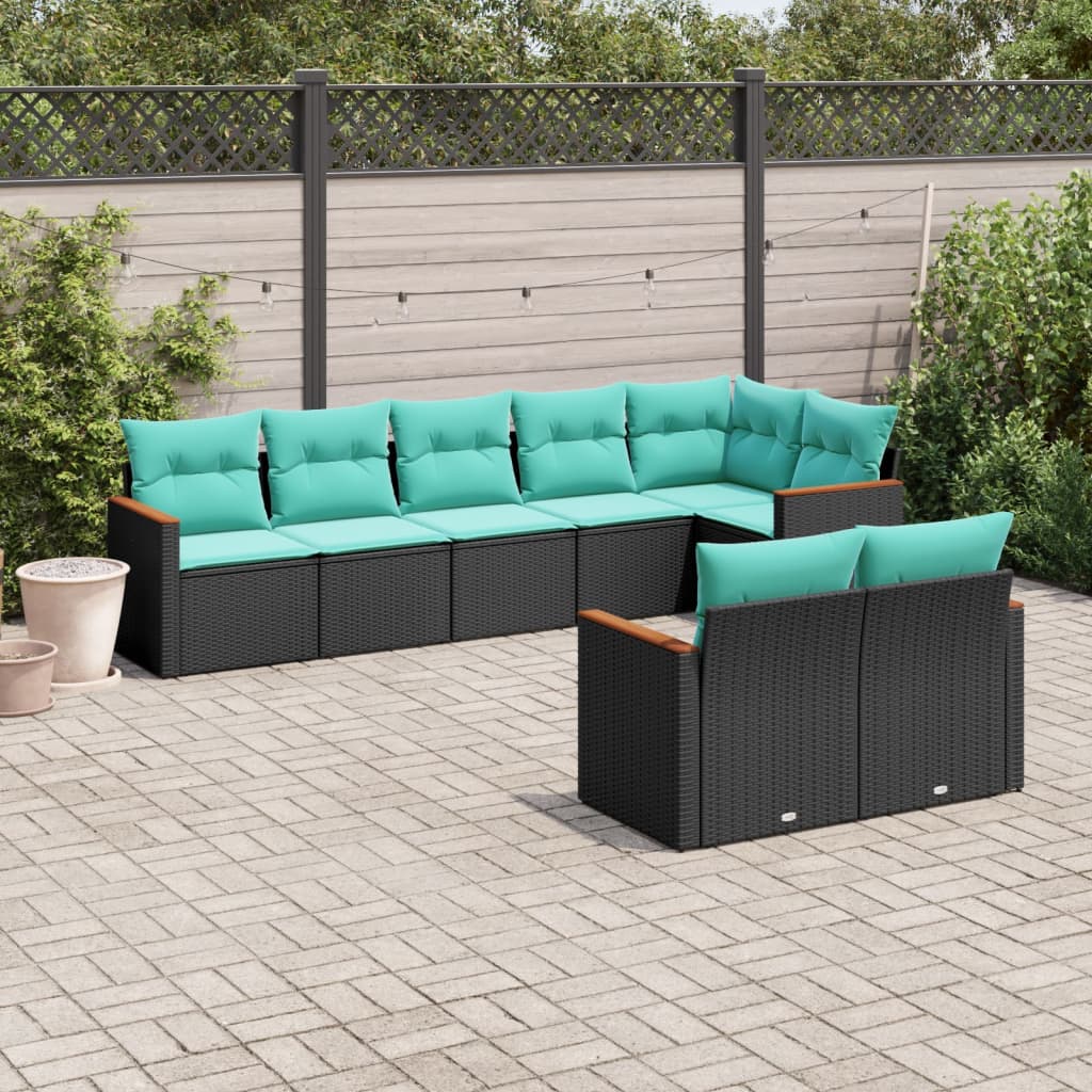 8-delige tuinbankset met kussens, zwart polyrotan is nu te koop bij PeponiXL, paradijselijk wonen!