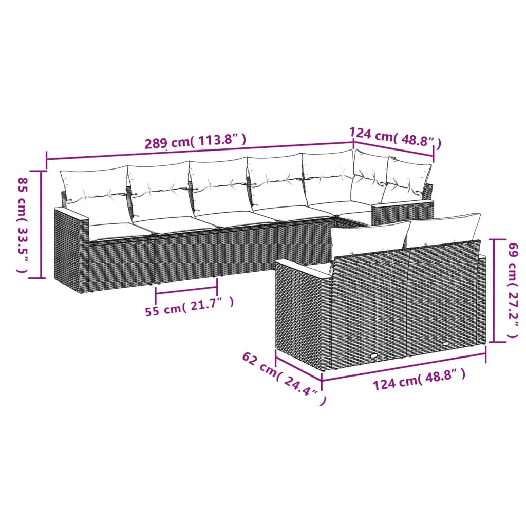 8-delige Loungeset met kussens poly rattan beige is nu te koop bij PeponiXL, paradijselijk wonen!