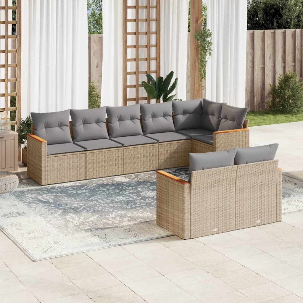 8-delige Loungeset met kussens poly rattan gemengd beige is nu te koop bij PeponiXL, paradijselijk wonen!
