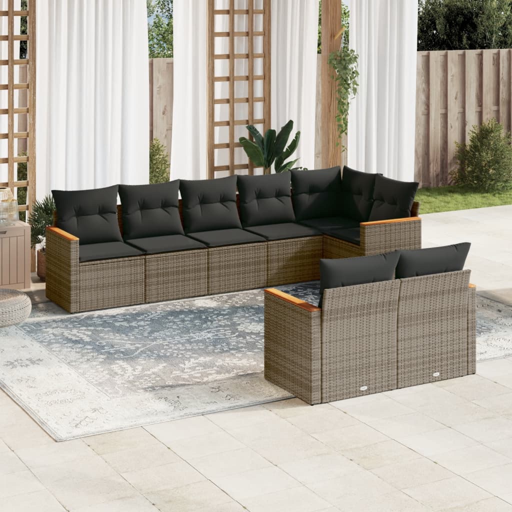 8-delige Loungeset met kussens poly rattan grijs is nu te koop bij PeponiXL, paradijselijk wonen!
