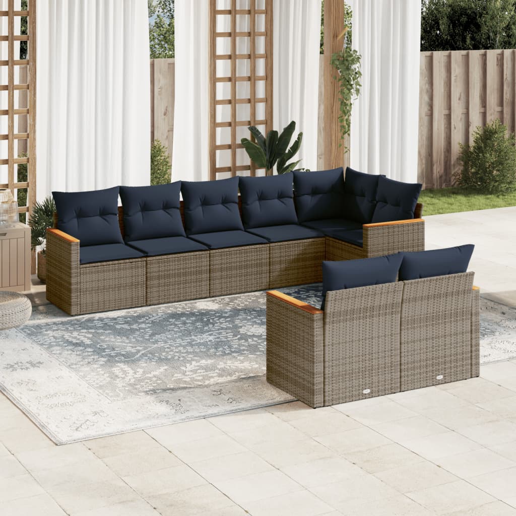 8-delige tuinbankset met kussens, grijs polyrotan is nu te koop bij PeponiXL, paradijselijk wonen!