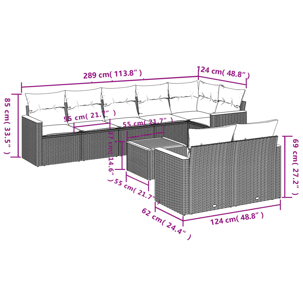 9-delige Loungeset met kussens poly rattan zwart is nu te koop bij PeponiXL, paradijselijk wonen!