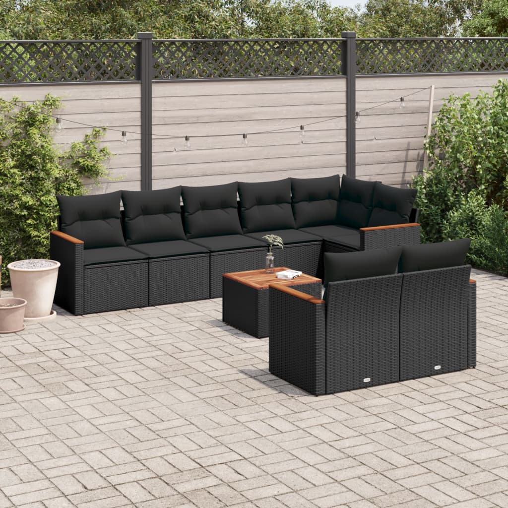 9-delige Loungeset met kussens poly rattan zwart is nu te koop bij PeponiXL, paradijselijk wonen!